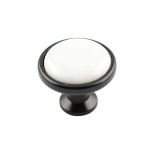 Kitchen cabinet knobs round black white porcelain 32mm