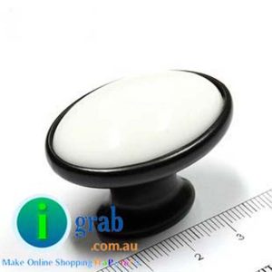 Kitchen cabinet knobs oval black white porcelain 40mm
