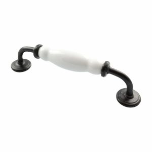 Kitchen cabinet handles black white porcelain 128mm