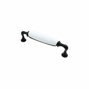 Kitchen cabinet handles black white porcelain 128mm