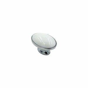 Kitchen cabinet knobs oval chrome white Porcelain 40mm