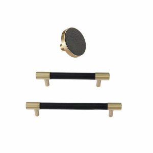 Leather Drawer handles solid brass