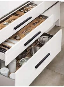Matte black kitchen drawer handles